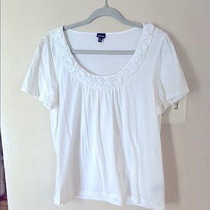 White Scoop Neck cotton Top with slightly raised roses!